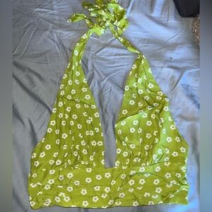 Green Floral Print Halter Top